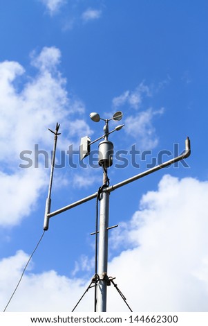 Weather station against blue cloudy sky