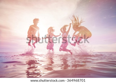 young people having fun in the sea