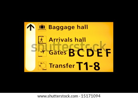 Airport sign to the baggage hall, arrivals or transfer on Schiphol Airport