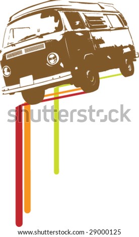stock vector Dripping paint lines artwork Hippy VW Bus