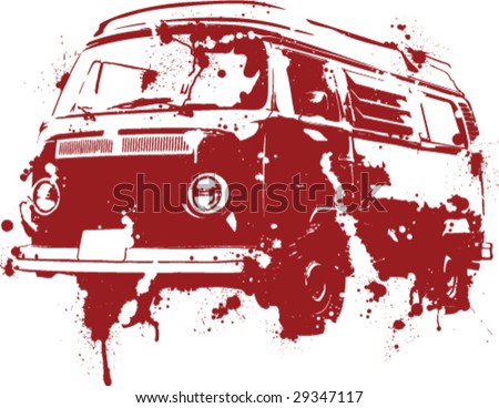 stock vector Grunge Hippy VW Bus splatter artwork