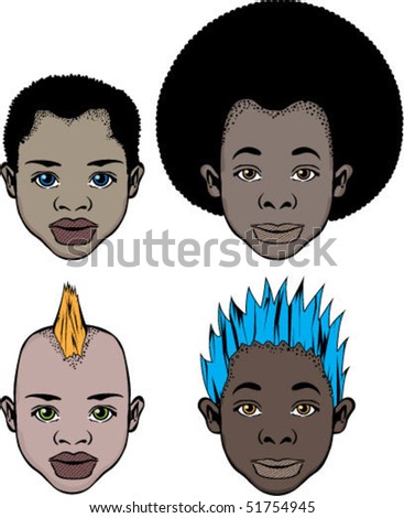 Black Kids Faces Stock Vector Illustration 51754945 : Shutterstock