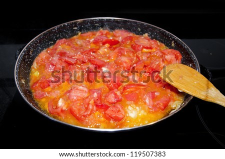 Cooking Food, tomatoes soap. Selective focus