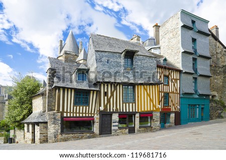 Medieval french houses, Brittany style of houses. Colorful medieval houses in VitrÃ?Â©, Brittany, France.