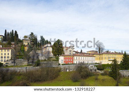 Italian village, italian architecture. Beautiful italian town, Bergamo, with typical italian colorful houses