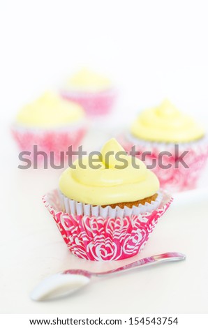 Cupcakes. Several cupcakes on white background, selective focus