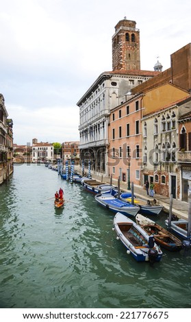 Venice, Italy- October 10, 2013: Grand Canal, Venice.The Grand Canal forms one of the major water-traffic corridors. Public transport is provided by vaporetti and gondolas.