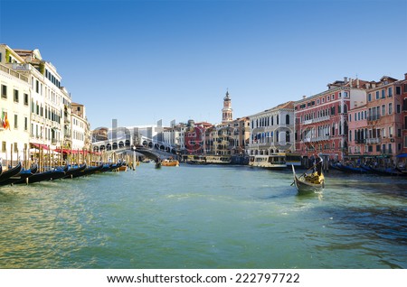 Venice, Italy- October 11, 2013: Grand Canal, Venice.The Grand Canal forms one of the major water-traffic corridors. Public transport is provided by vaporetti and gondolas.