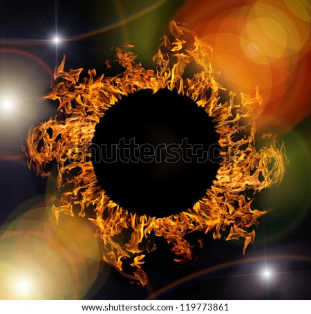 abstract composition with circle of orange flame