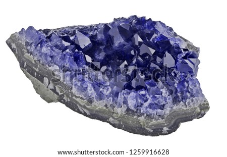 macro photo of blue sapphire druse isolated on white background