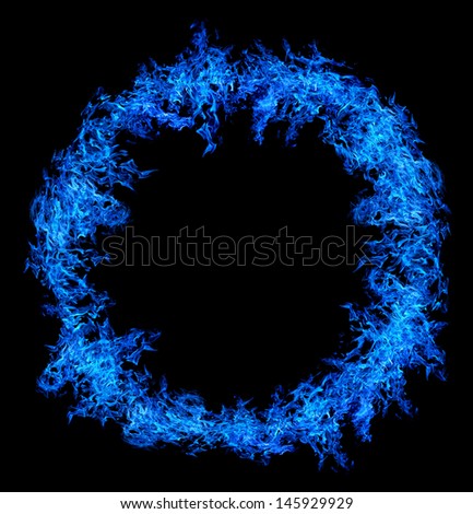 circle of blue flame isolated on black background