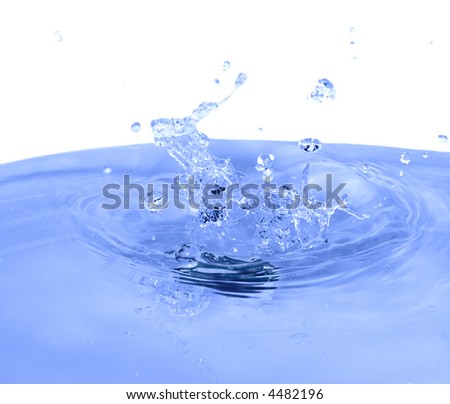 isolated blue drops are falling down and impact with liquid surface