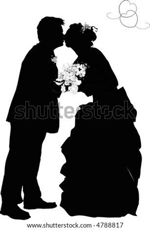 stock vector illustration with wedding couple silhouette isolated on white 