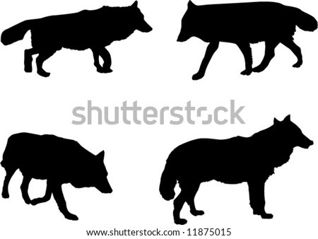 black and white wolf drawings. with four wolf silhouettes