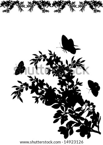 Butterfly Decorations on With Black Butterflies And Different Flowers Decoration   Stock Vector