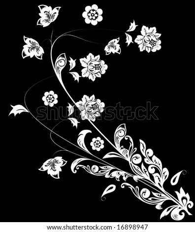 black and white flowers. white flowers on lack