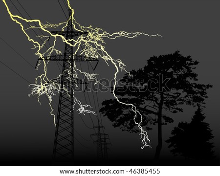 illustration with high voltage line at thunderstorm