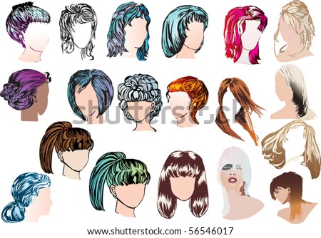 vector : illustration with different women heads with modern hairstyles