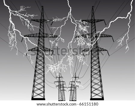 illustration with high-voltage line at thunderstorm