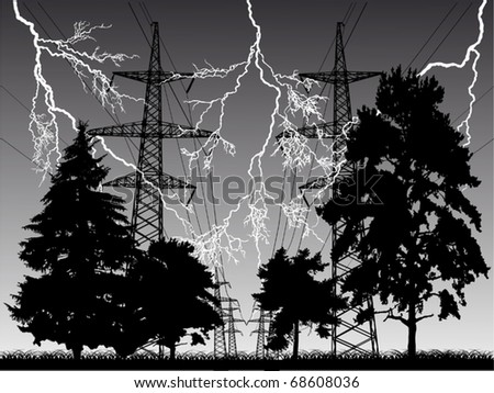 illustration with high-voltage line at thunderstorm