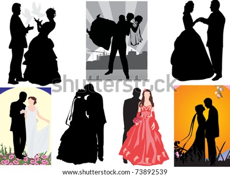stock vector illustration with set of wedding couples