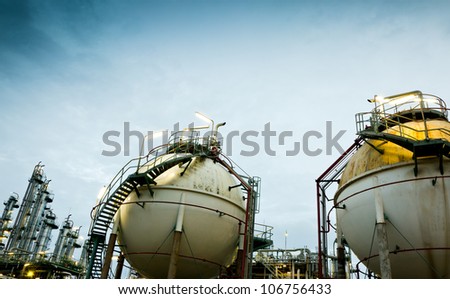 Two sphere gas storages in petrochemical plant