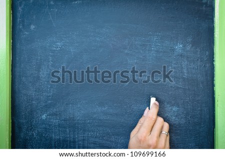 Writing with chalk on black board