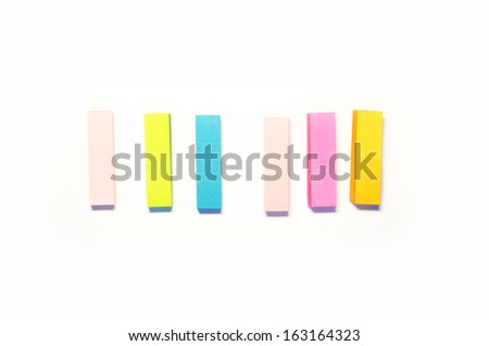 six color block of post-it notes with clipping path