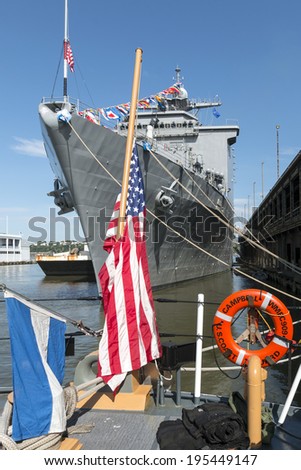 New York, NY - May 26: The USS Oak Hill in New York City for Fleet Week 2014
