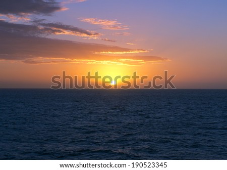 Sunset over the Atlantic Ocean at the Equator.