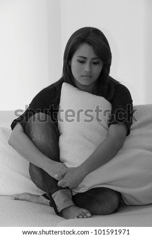 Portrait of a sad women in black and white