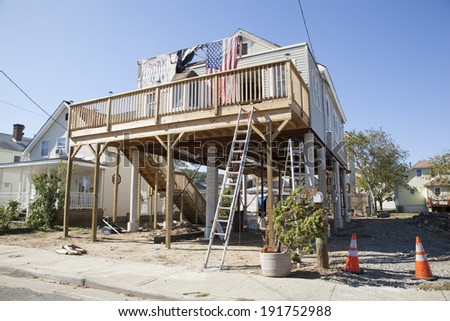 HIGHLANDS, NJ - OCTOBER 15:  Rebuilding continues on the Jersey Shore nearly one year after Hurricane Sandy hit New Jersey. Photo taken October 15, 2013.