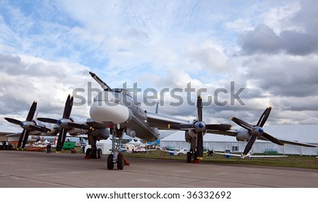 ZHUKOVSKY, MOSKOW - AUGUST 20: The International Aviation and Space salon MAKS Russia. AirShow at airfield Gromov Flight Research Institute. Airplane TU-95 on August 20, 2009 in Zhukovsky, Moscow