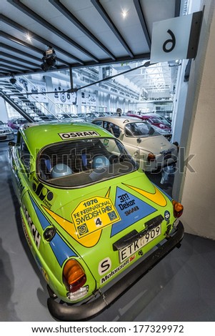 TROLLHATTAN,  SWEDEN -  JANUARY 02: Car Saab in SAAB Museum, January 02, 2014 in Trollhattan, Sweden