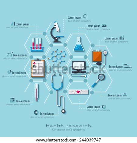 Healthcare and medical research infographic set. Flat style.