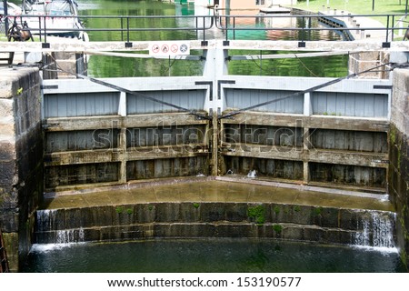 When the water is down, the stone foundation of Chaffey\'s Lock comes into view.