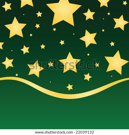 Gold stars against a green gradient background with ribbon border.