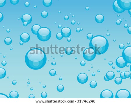 Random sized bubbles against a gradient blue background.