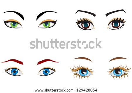 A Set Of Female Eyes Of Different Shapes And Colors Stock Vector 