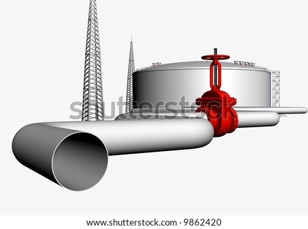 illustration with pipeline, valve and big vessel