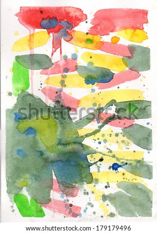 Abstract composition of multicolored watercolor stains.  Watercolor. Gouache.
