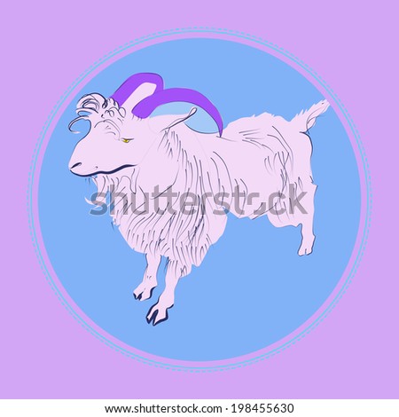 Card with white goat  in a circle. Handmade.