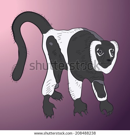 Black and white animal on a gradient background. Handmade. Raster version.