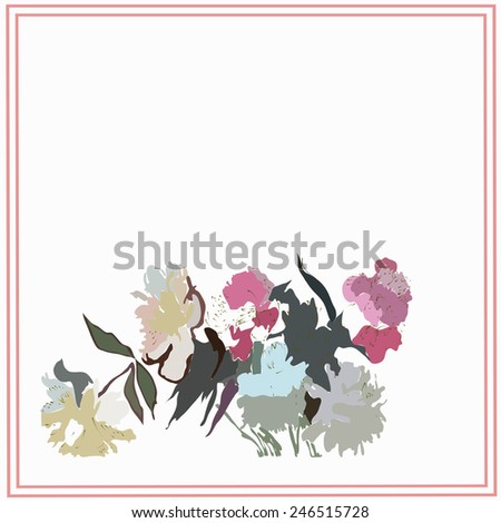Colored floral motif, flowers, peonies, frame  on a  white   background. Hand drawn.