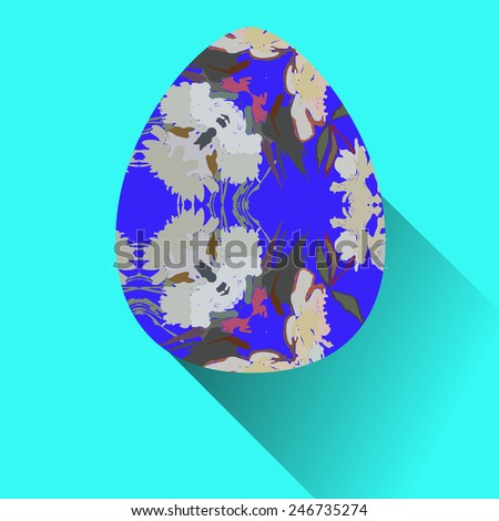 Blue Easter egg with floral ornaments  on an azure  background. Hand drawn.
