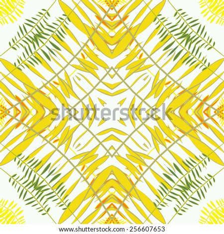 Circular seamless pattern of colored floral motif, branches, leaves on a white    background. Hand drawn.