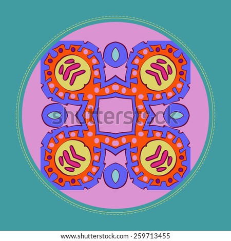 Card with floral circular pattern on a circle. Hand drawn.