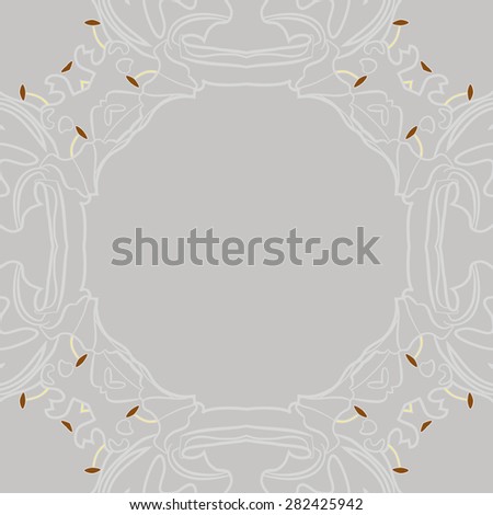 Circular  seamless pattern of  delicate floral frame,  stripes, hole, copy space. Hand drawn.