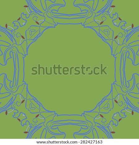 Circular  seamless pattern of  delicate floral frame,  stripes, hole, copy space. Hand drawn.