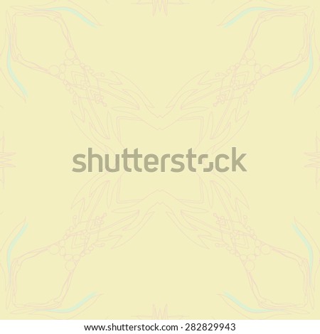 Circular  seamless pattern of floral motif, hole, stripes,leaves, copy space. Hand drawn.